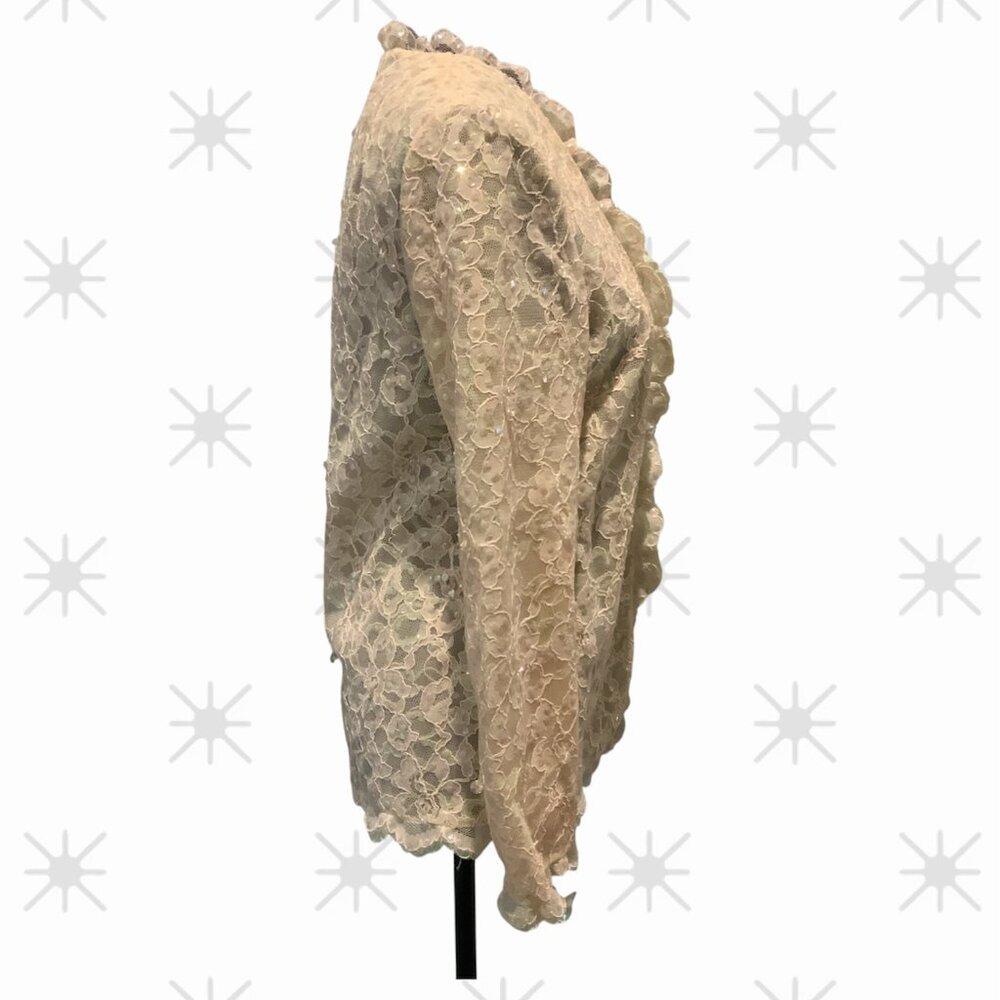 Jack Bryan Vintage Sequin Beaded Ivory Lace Scalloped Edge Elegant Jacket - Picture 3 of 11